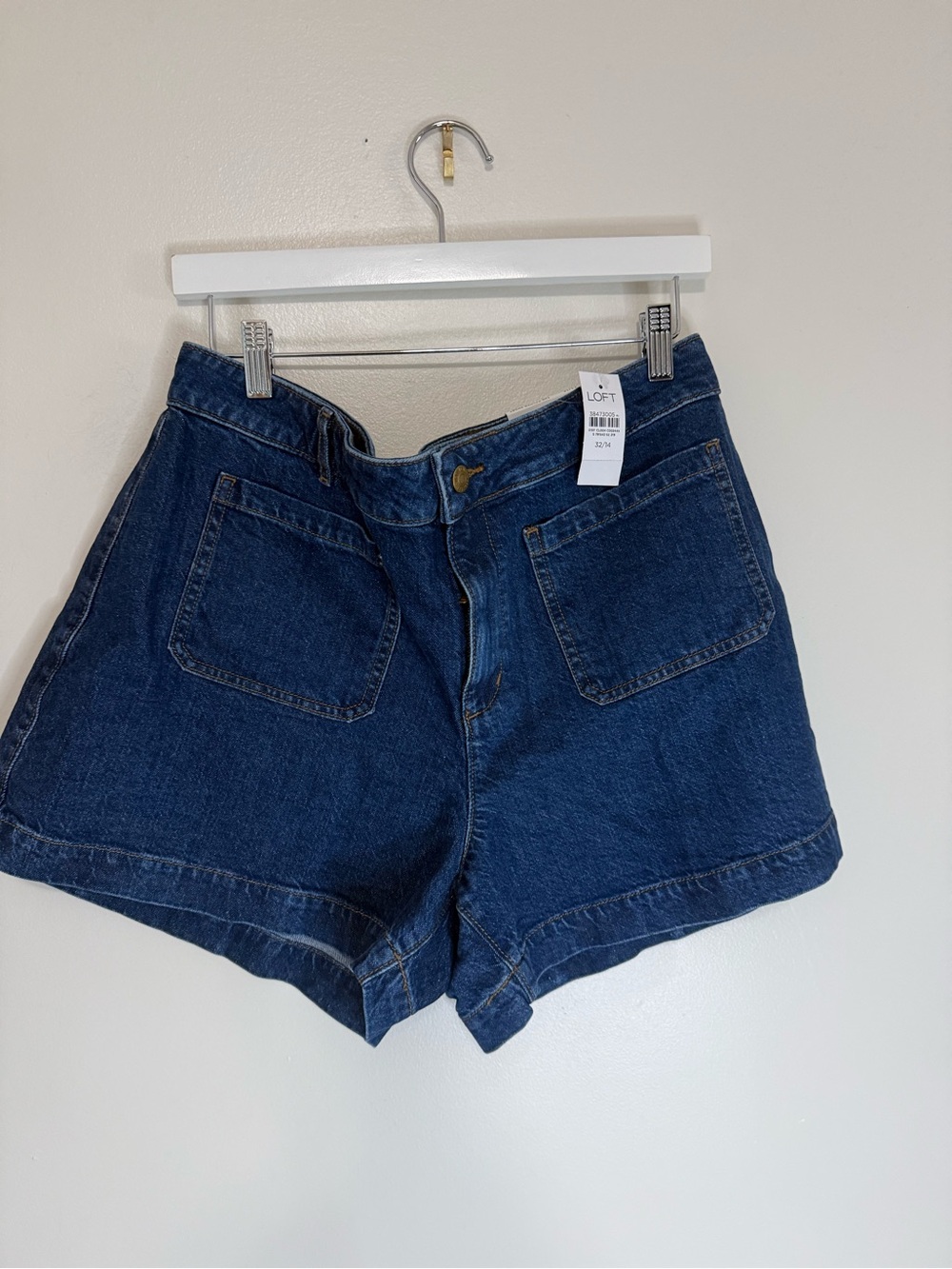 LOFT the Palmer NWT Dark Blue Denim High-Rise Pocket Shorts size 14